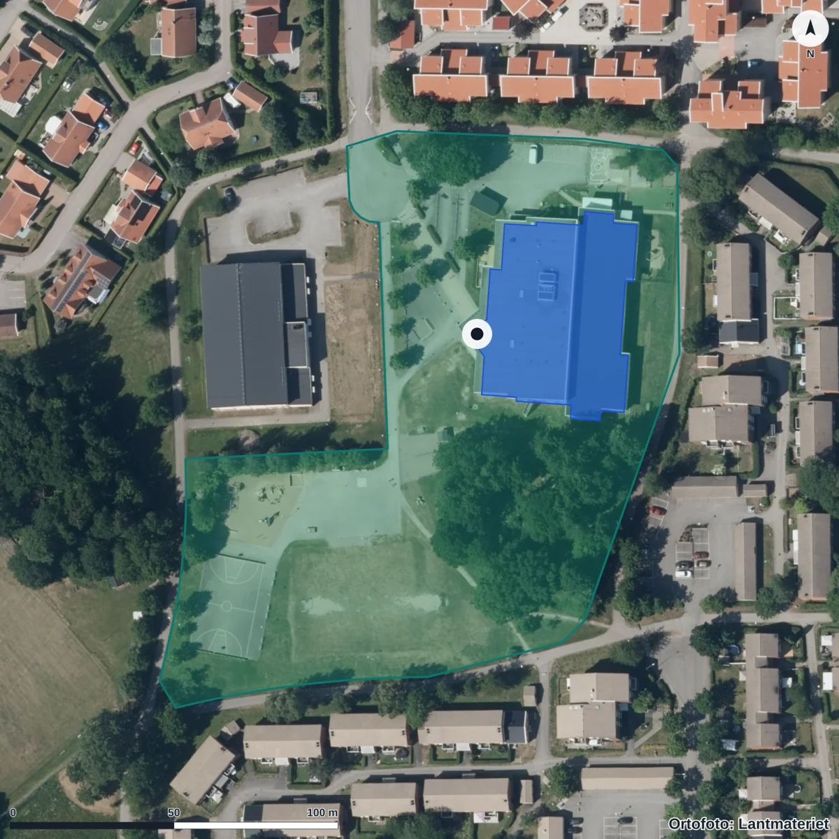Flygbild över Vittra Lambohov, ortofoto från Lantmäteriet