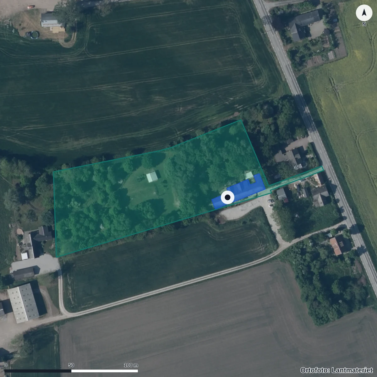Flygbild över Paradiset/kärnhuset, ortofoto från Lantmäteriet