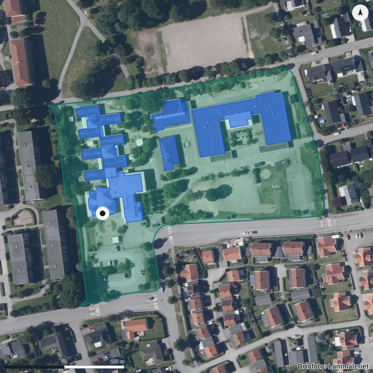 Flygbild över Hovs Förskola, ortofoto från Lantmäteriet