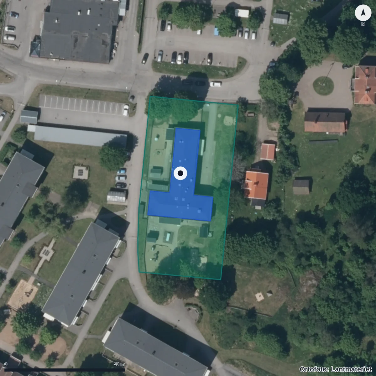 Flygbild över Lundby Förskola, ortofoto från Lantmäteriet