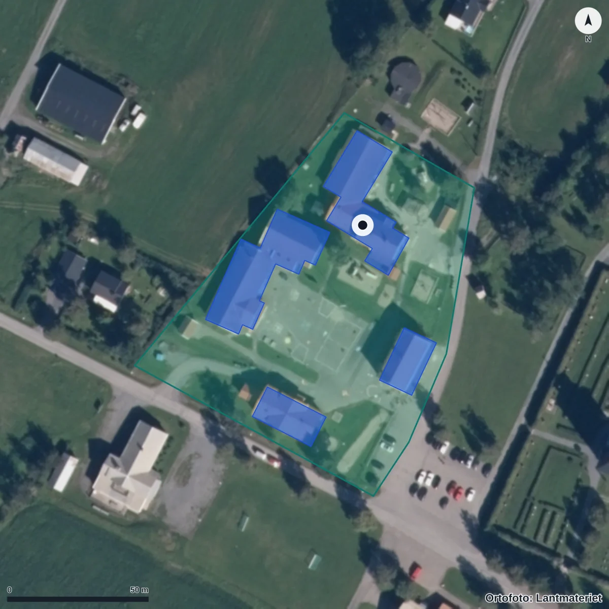 Flygbild över Aspens Förskola, ortofoto från Lantmäteriet