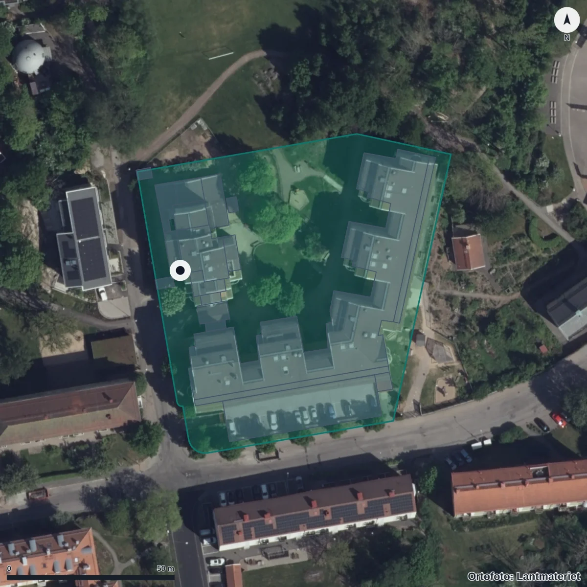 Flygbild över Glasmästaregatan 2 Förskola, ortofoto från Lantmäteriet
