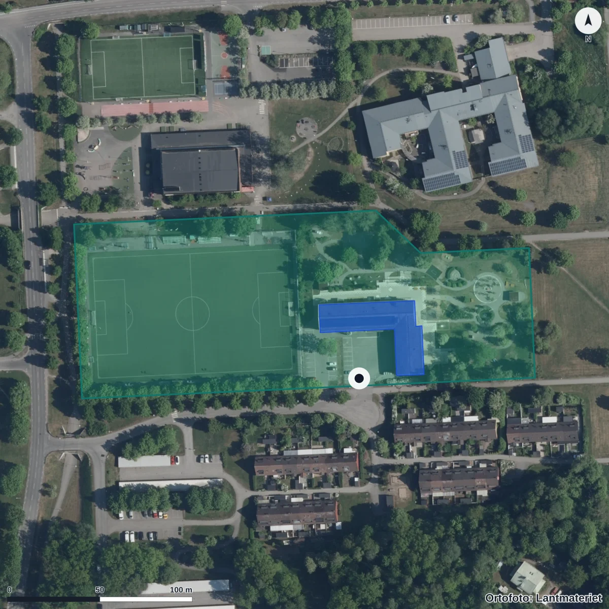 Flygbild över Förskolan Måsen, ortofoto från Lantmäteriet