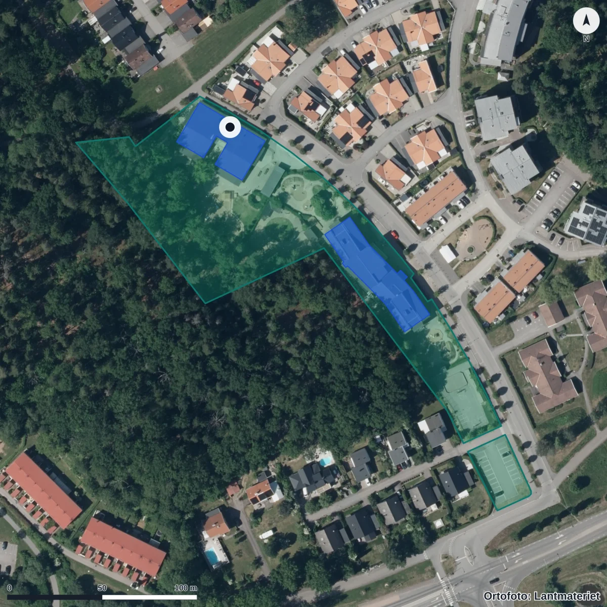 Flygbild över Skogsmyran, ortofoto från Lantmäteriet
