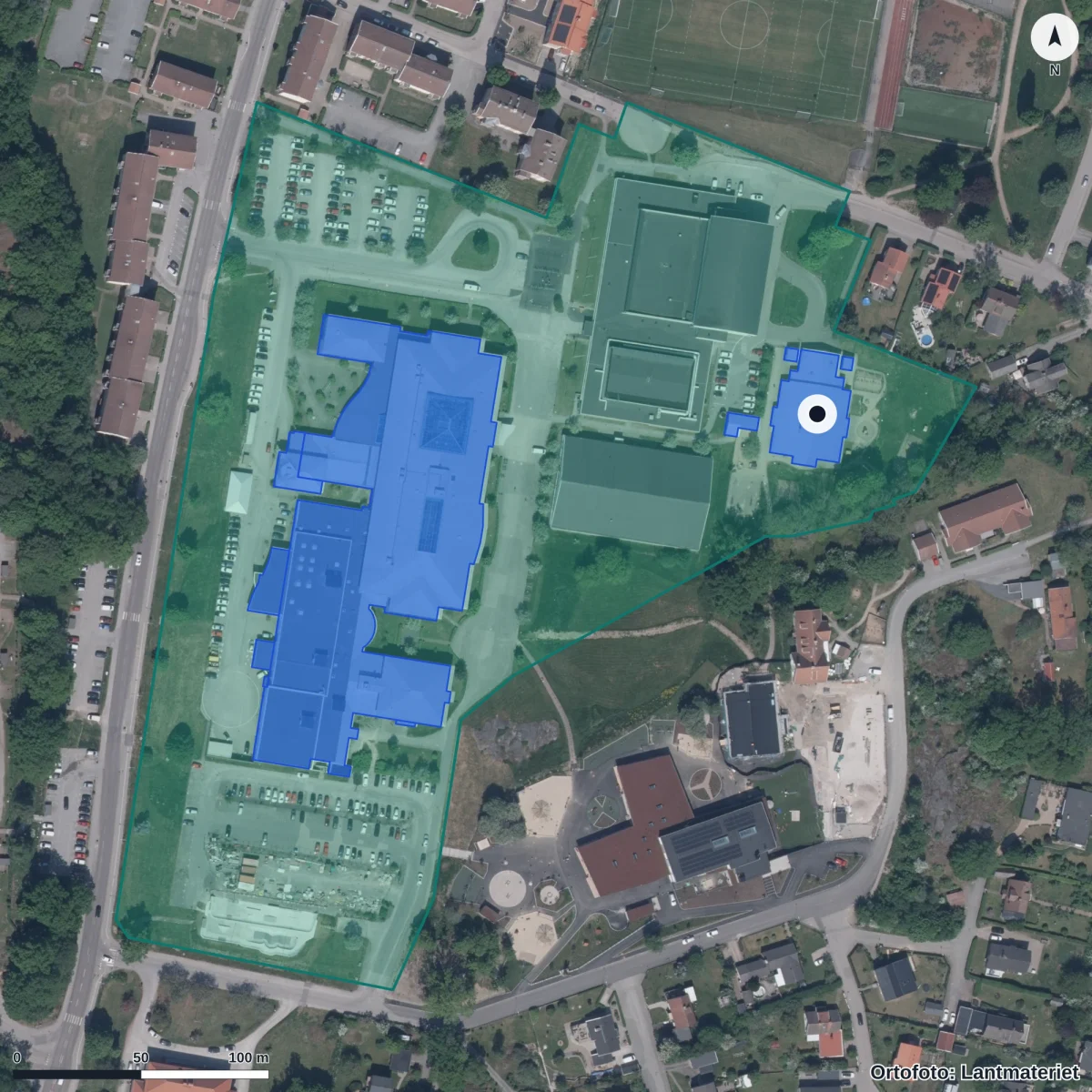 Flygbild över Skogsgläntans Förskola, ortofoto från Lantmäteriet