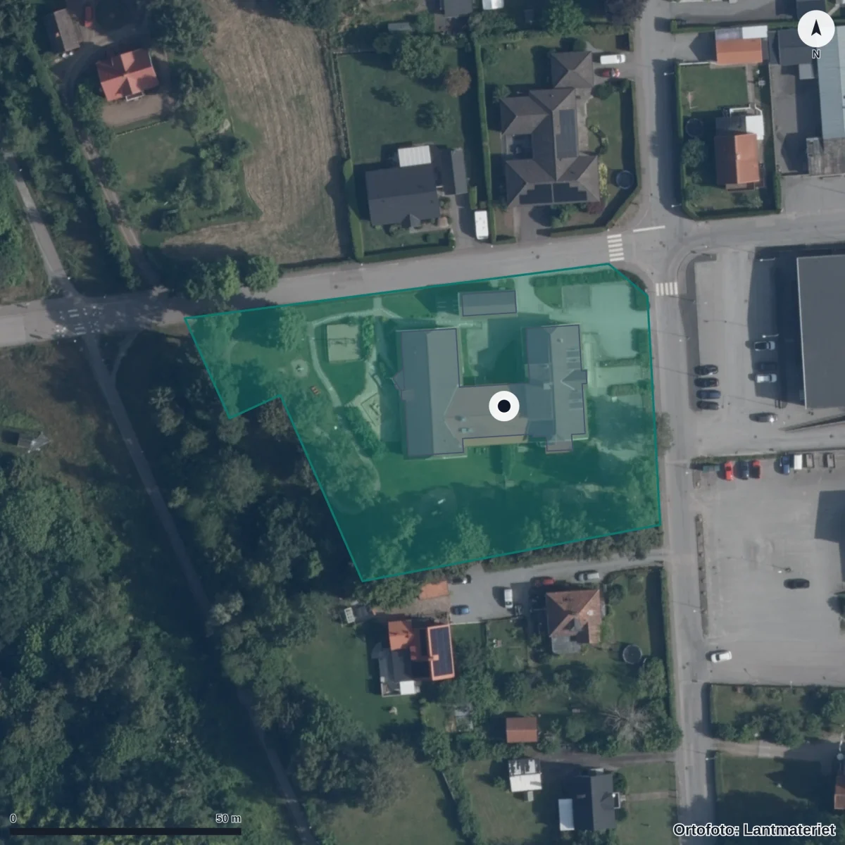 Flygbild över Bullerbyns Förskola, ortofoto från Lantmäteriet