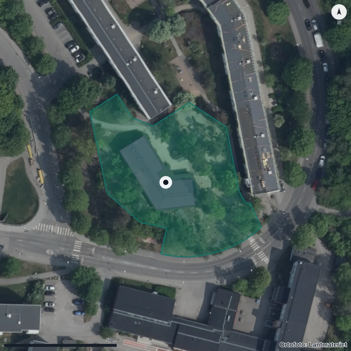 Flygbild över Förskolan Skogsbacken, Ripsavägen 33, ortofoto från Lantmäteriet