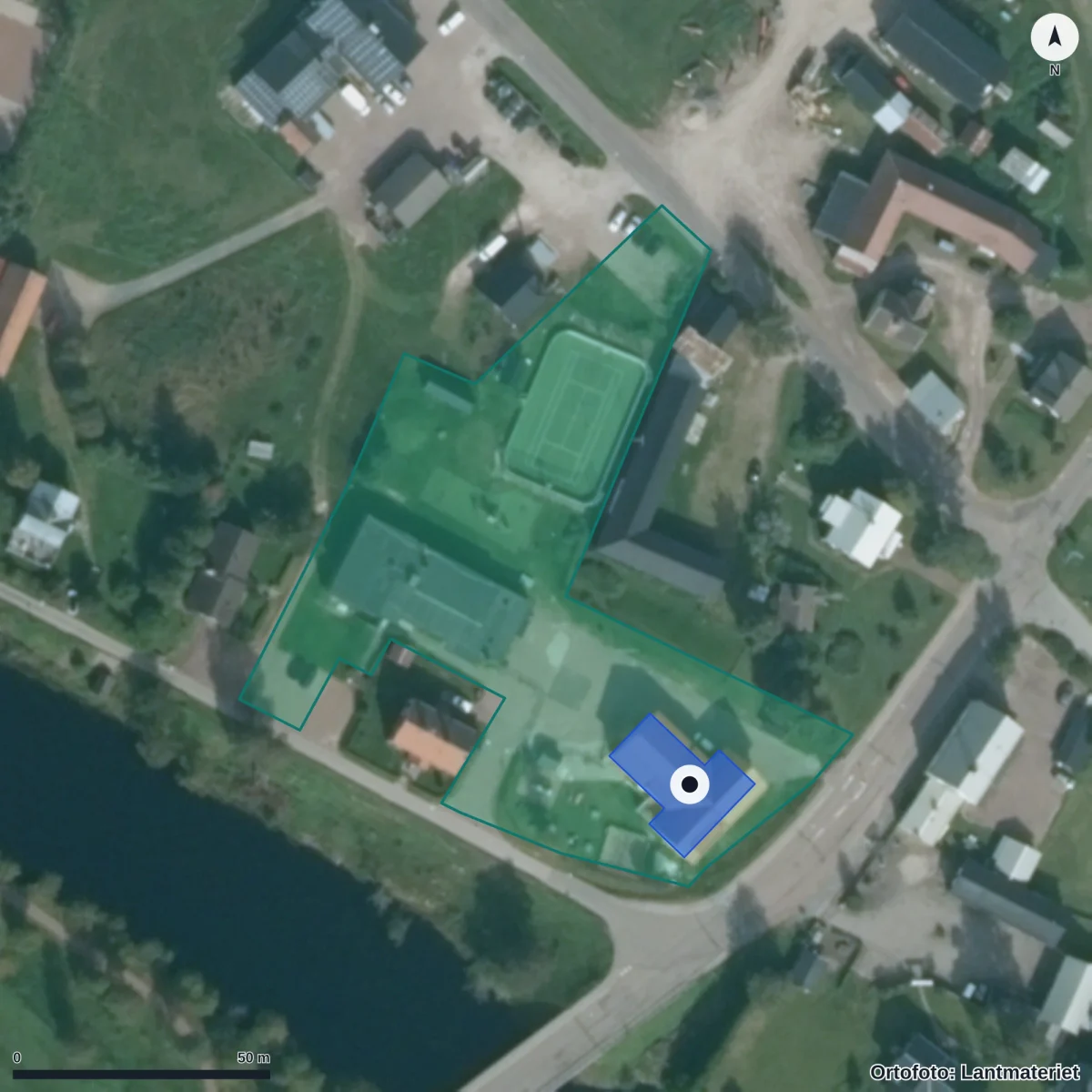 Flygbild över Venjans Förskola, ortofoto från Lantmäteriet