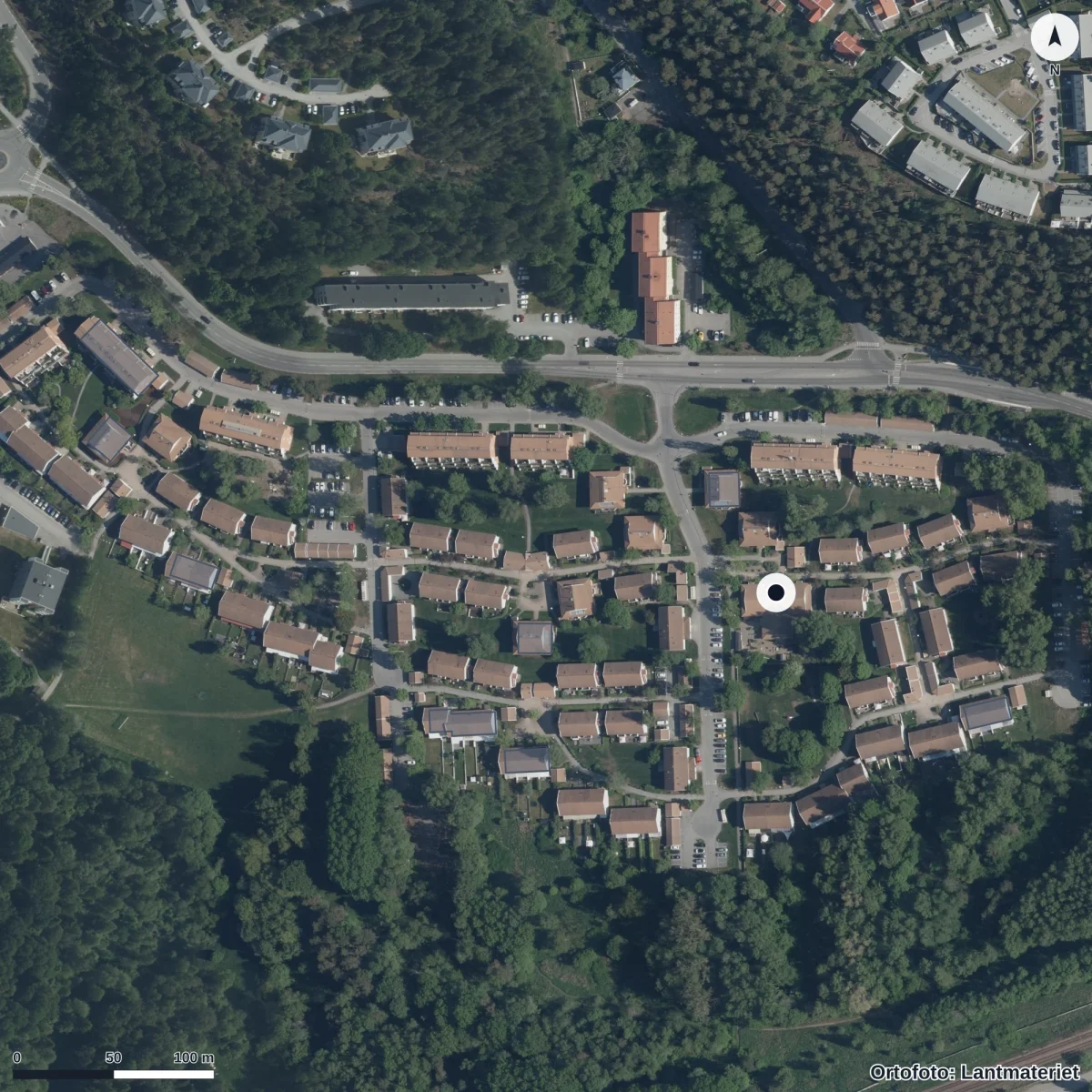 Flygbild över Solgläntan, ortofoto från Lantmäteriet