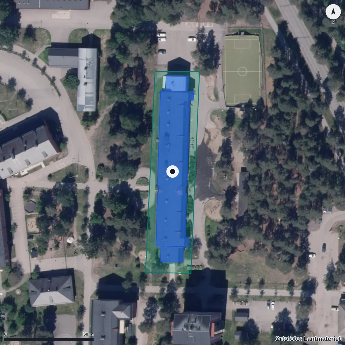 Flygbild över Förskolan Västangård, ortofoto från Lantmäteriet