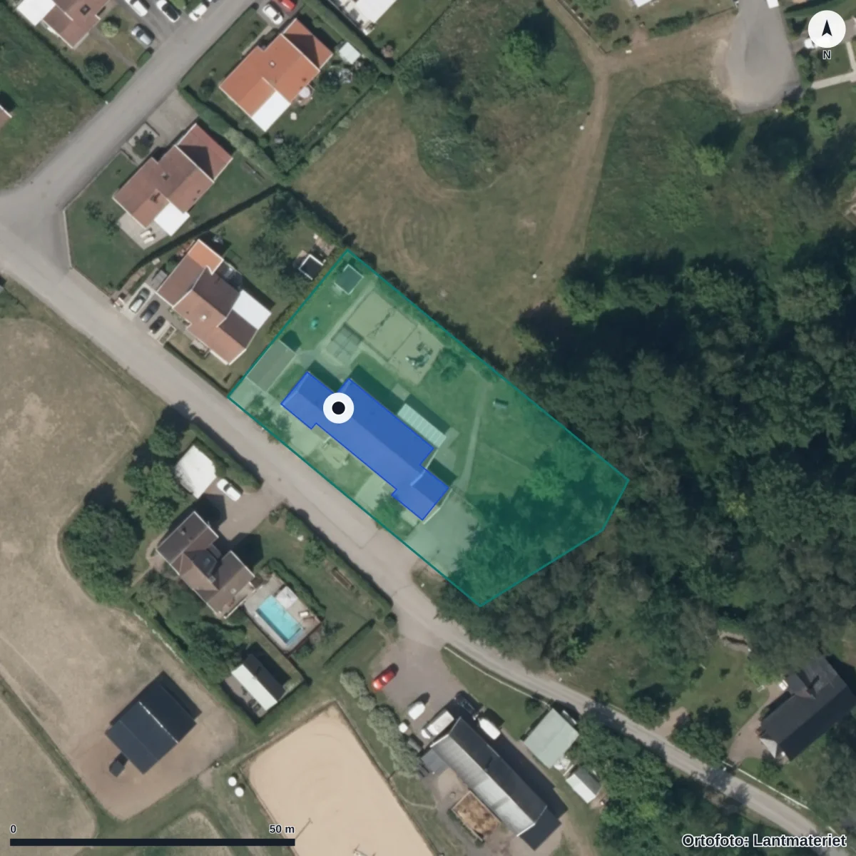 Flygbild över Sya Förskola, ortofoto från Lantmäteriet