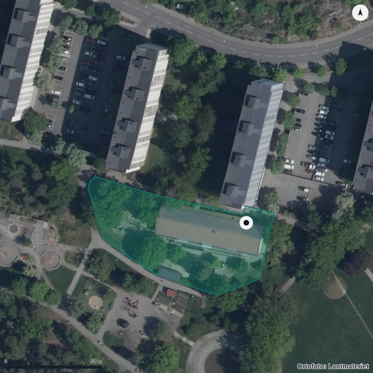 Flygbild över Förskolan Ålgrytevägen 101, ortofoto från Lantmäteriet