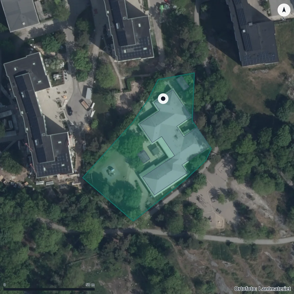 Flygbild över Förskolan Gärdesbacken, ortofoto från Lantmäteriet