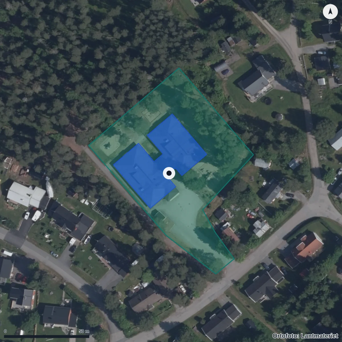 Flygbild över Antnäs Förskola, ortofoto från Lantmäteriet