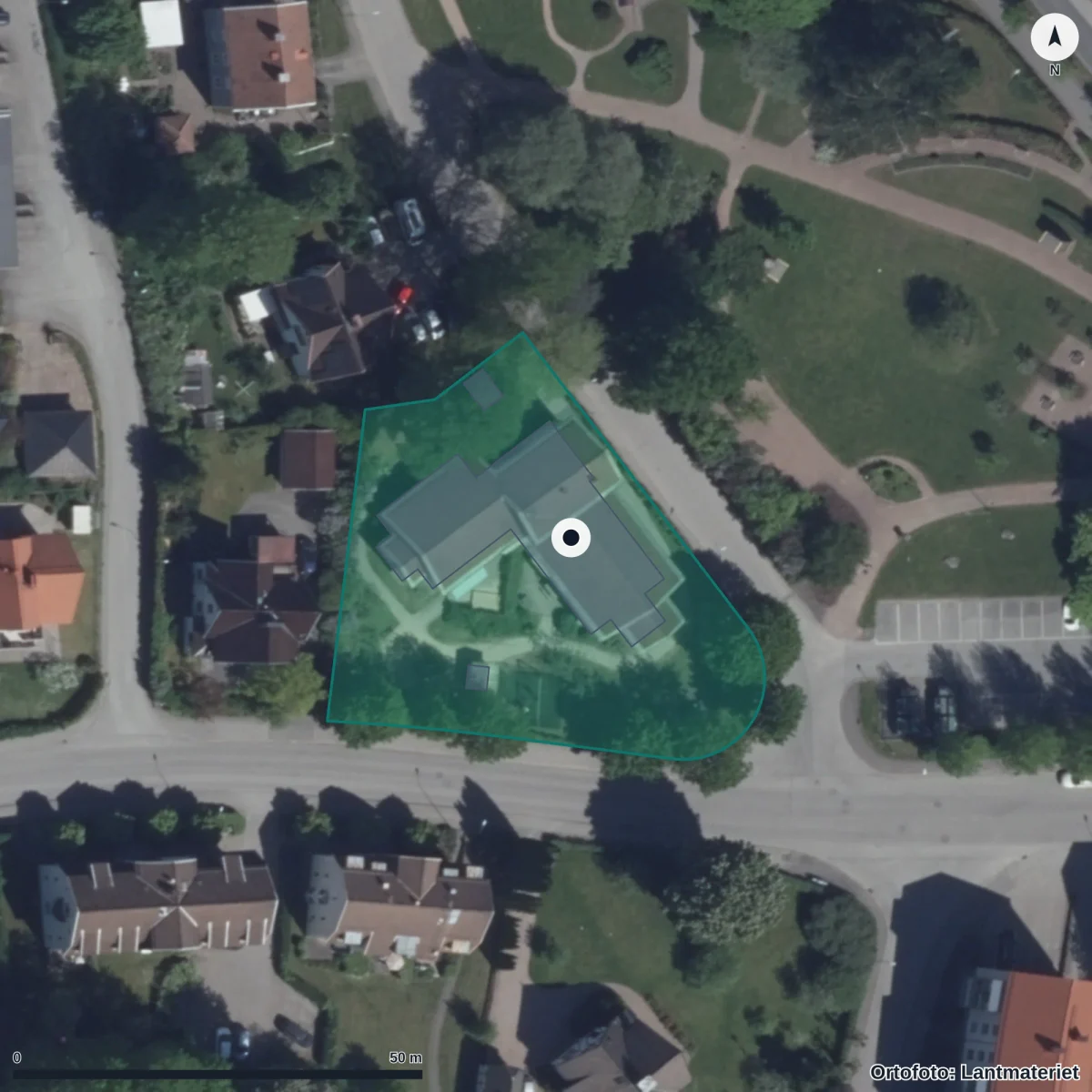 Flygbild över Parkgårdens Förskola, ortofoto från Lantmäteriet