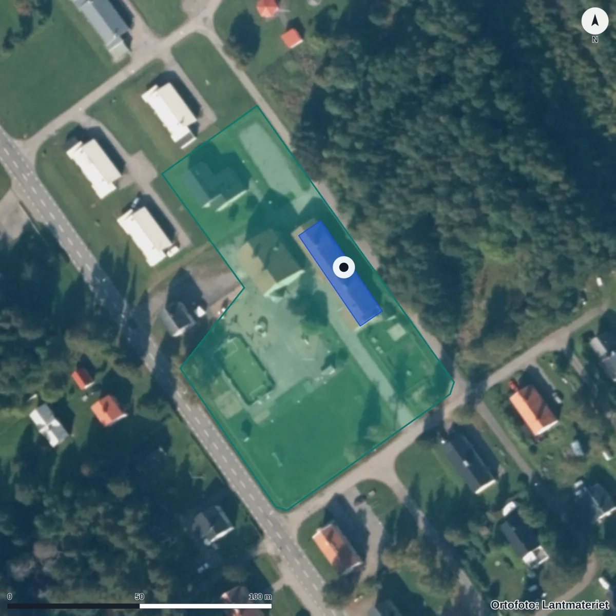 Flygbild över Barnlyan, ortofoto från Lantmäteriet