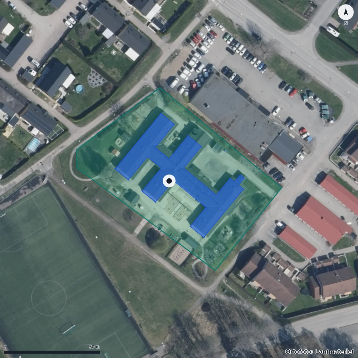Flygbild över Mesta Förskola, ortofoto från Lantmäteriet