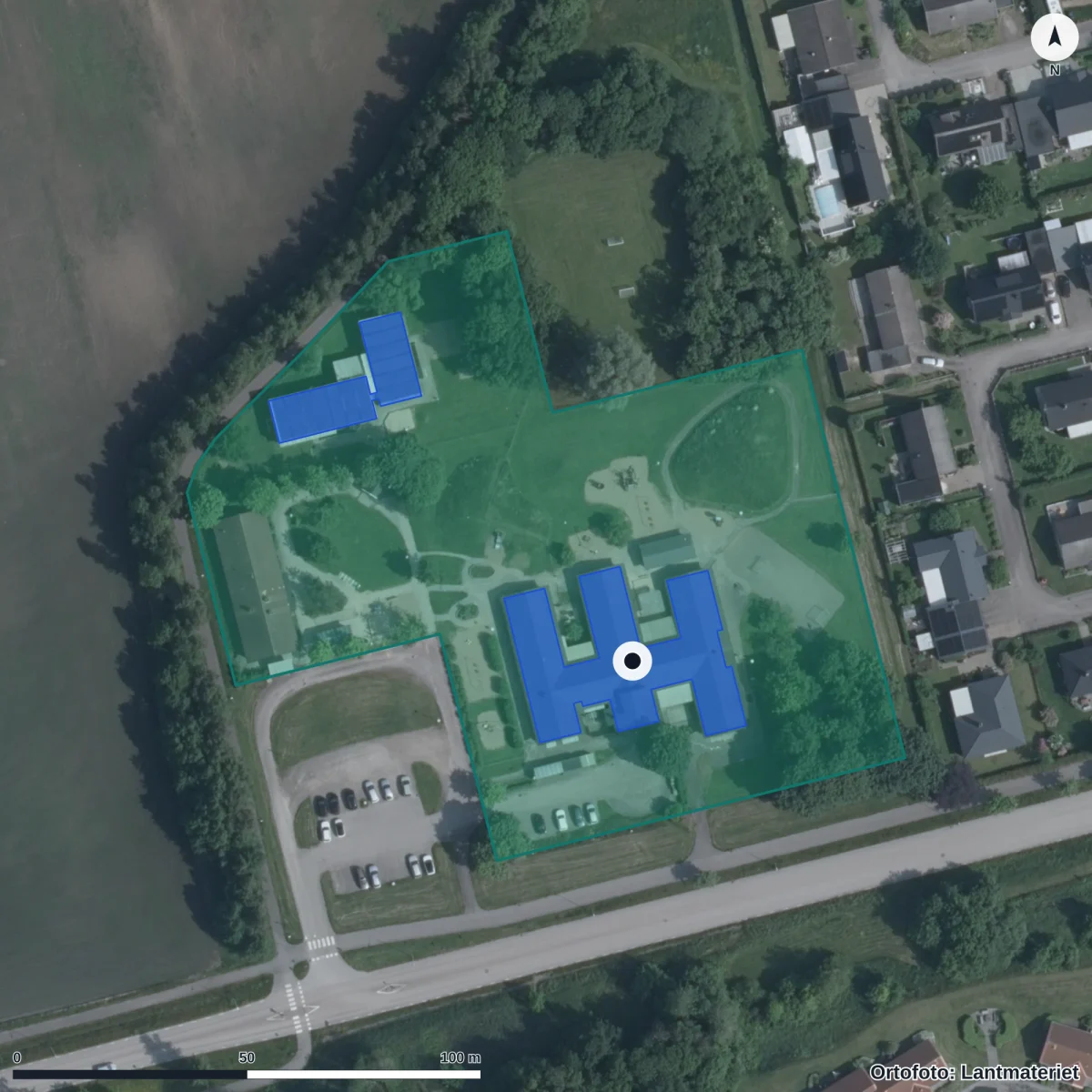 Flygbild över Blåkulla Förskola, ortofoto från Lantmäteriet