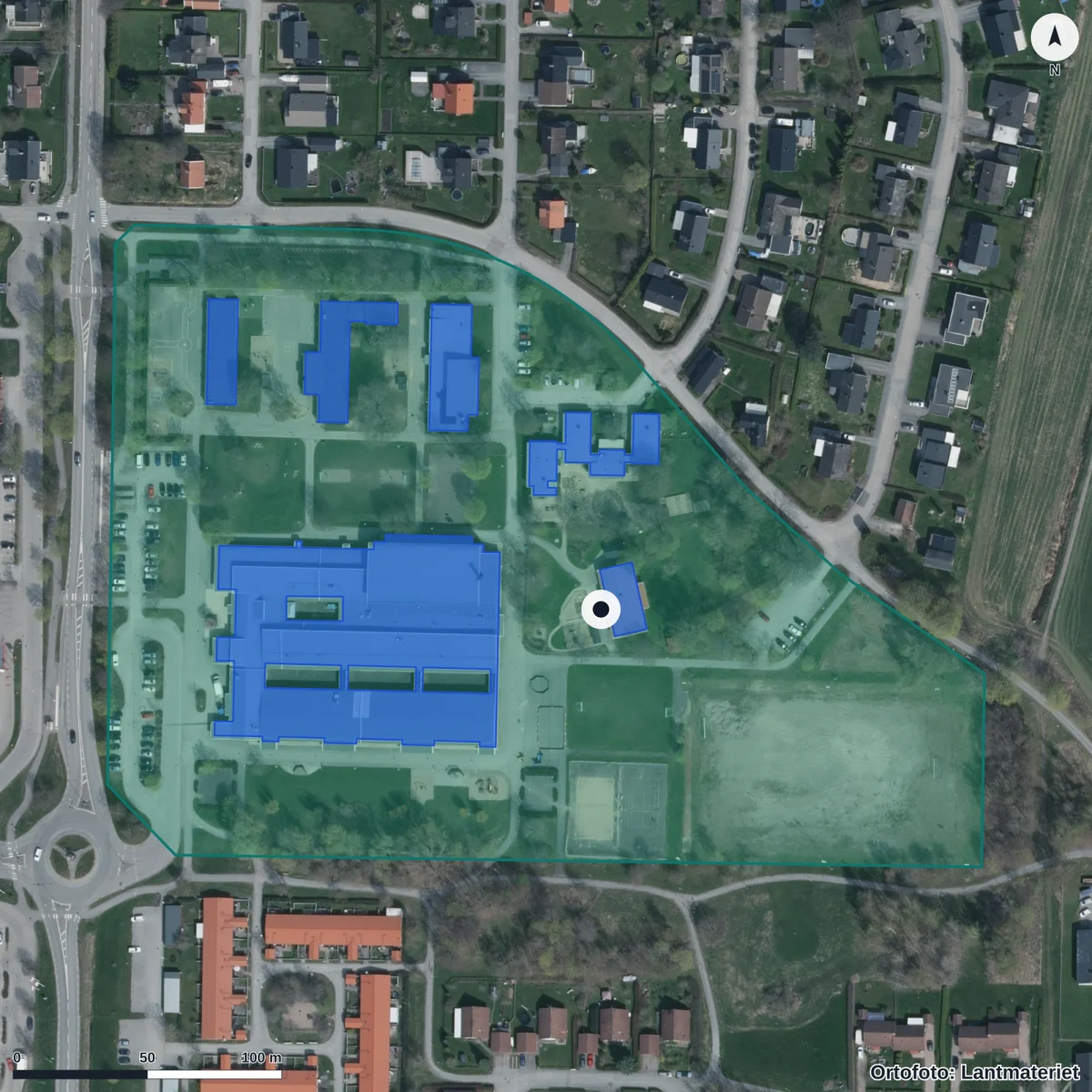 Flygbild över Fruktgården, ortofoto från Lantmäteriet