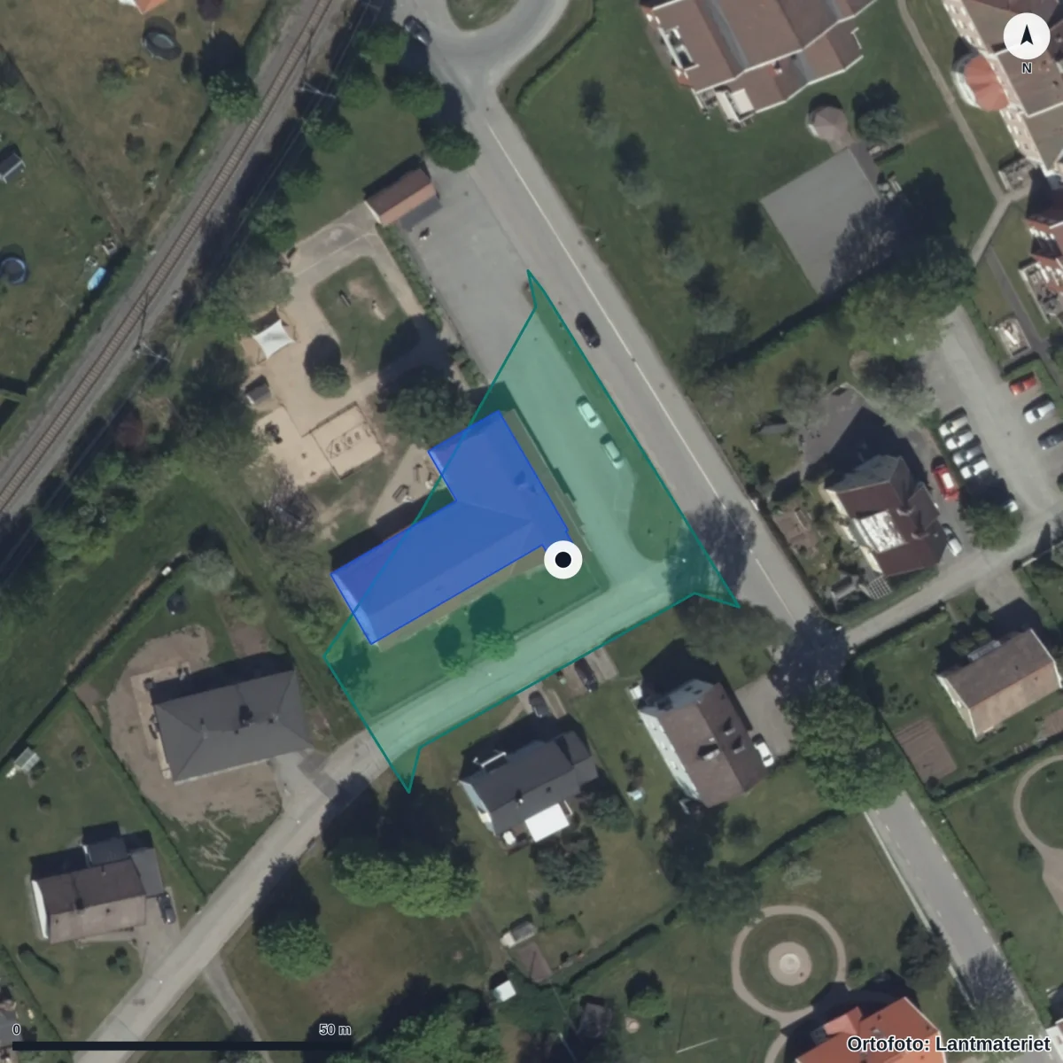 Flygbild över Björsgårdens Förskola, ortofoto från Lantmäteriet