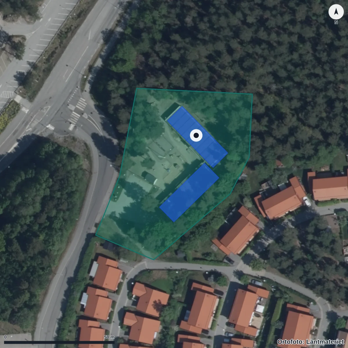 Flygbild över Svampskogen, ortofoto från Lantmäteriet