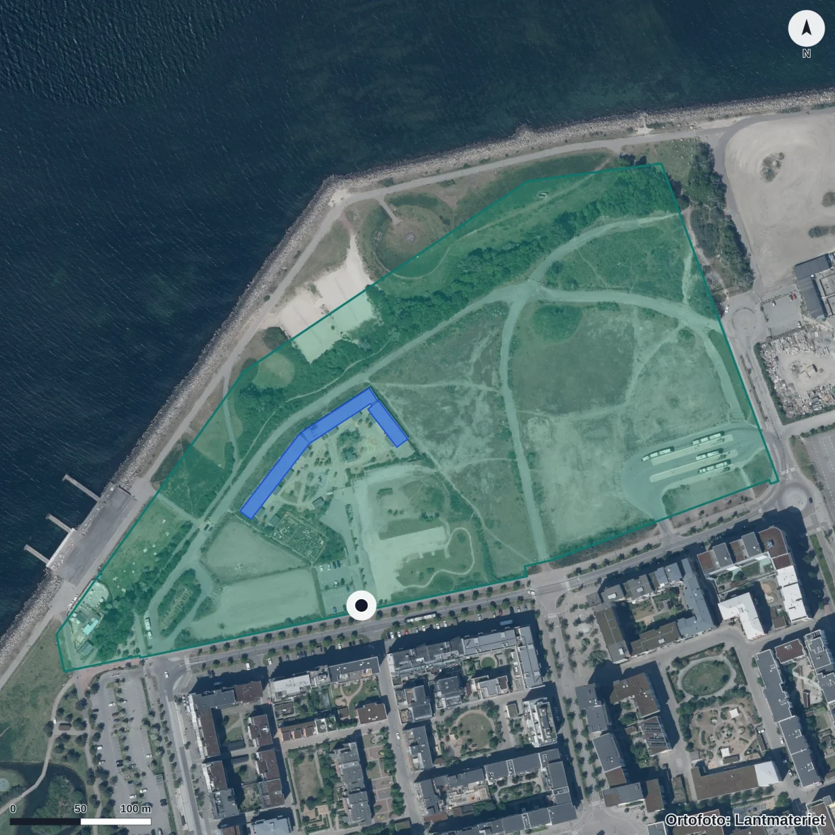 Flygbild över Bryggans Förskola, ortofoto från Lantmäteriet