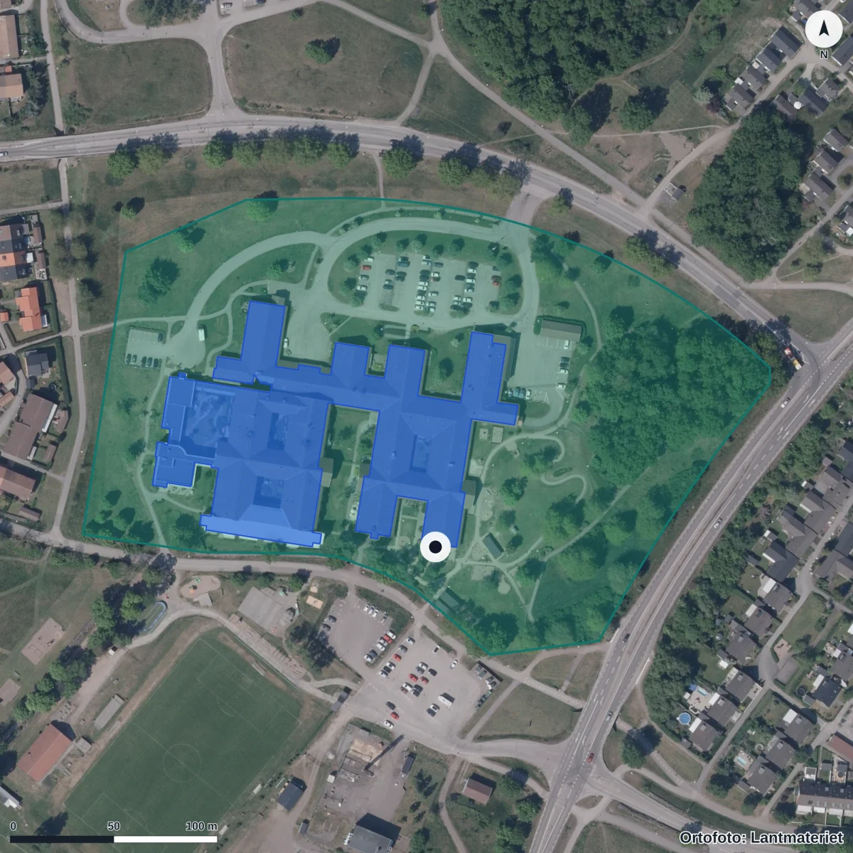 Flygbild över Förskolan Smedby, ortofoto från Lantmäteriet