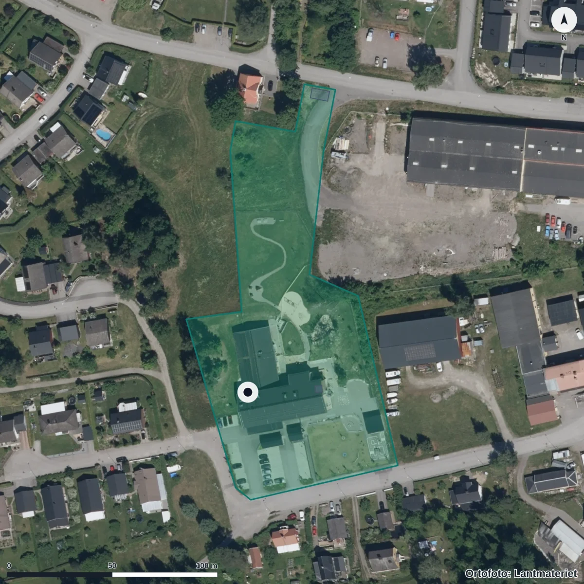 Flygbild över Lotorps Förskola, ortofoto från Lantmäteriet