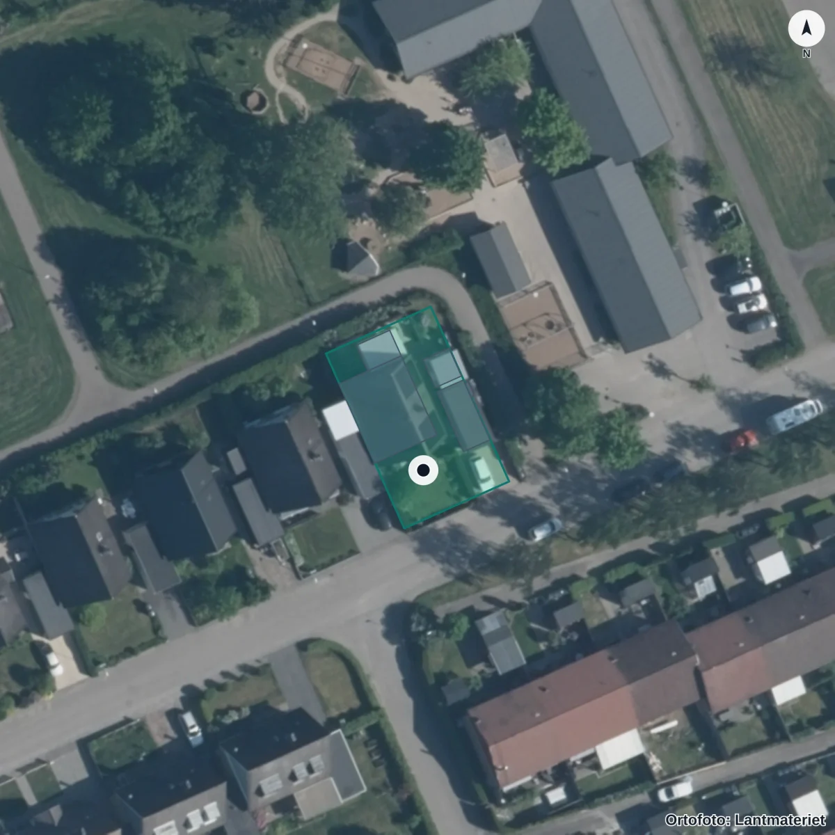 Flygbild över Pomonas Förskola, ortofoto från Lantmäteriet