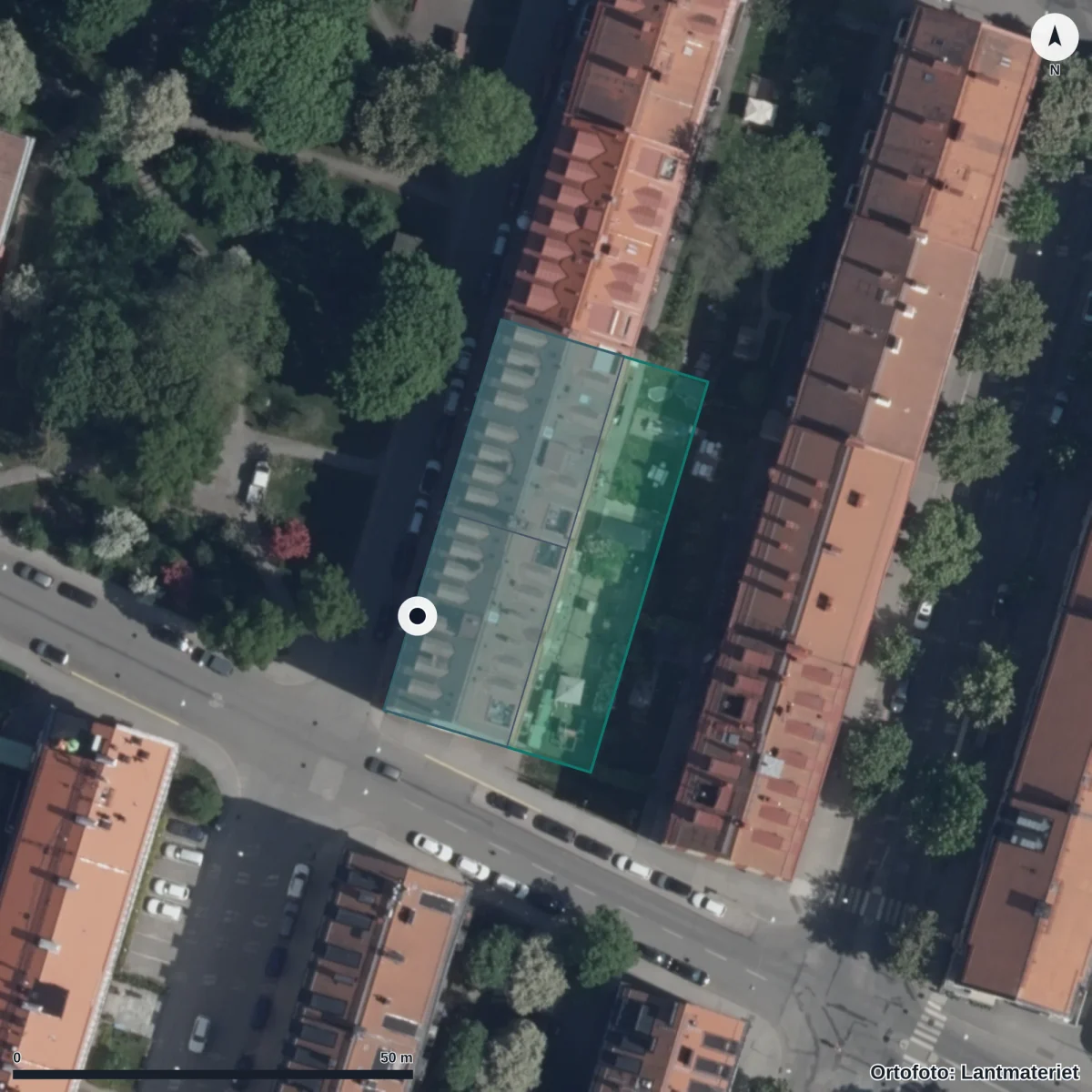 Flygbild över Förskolan Tranan Pysslingen, ortofoto från Lantmäteriet