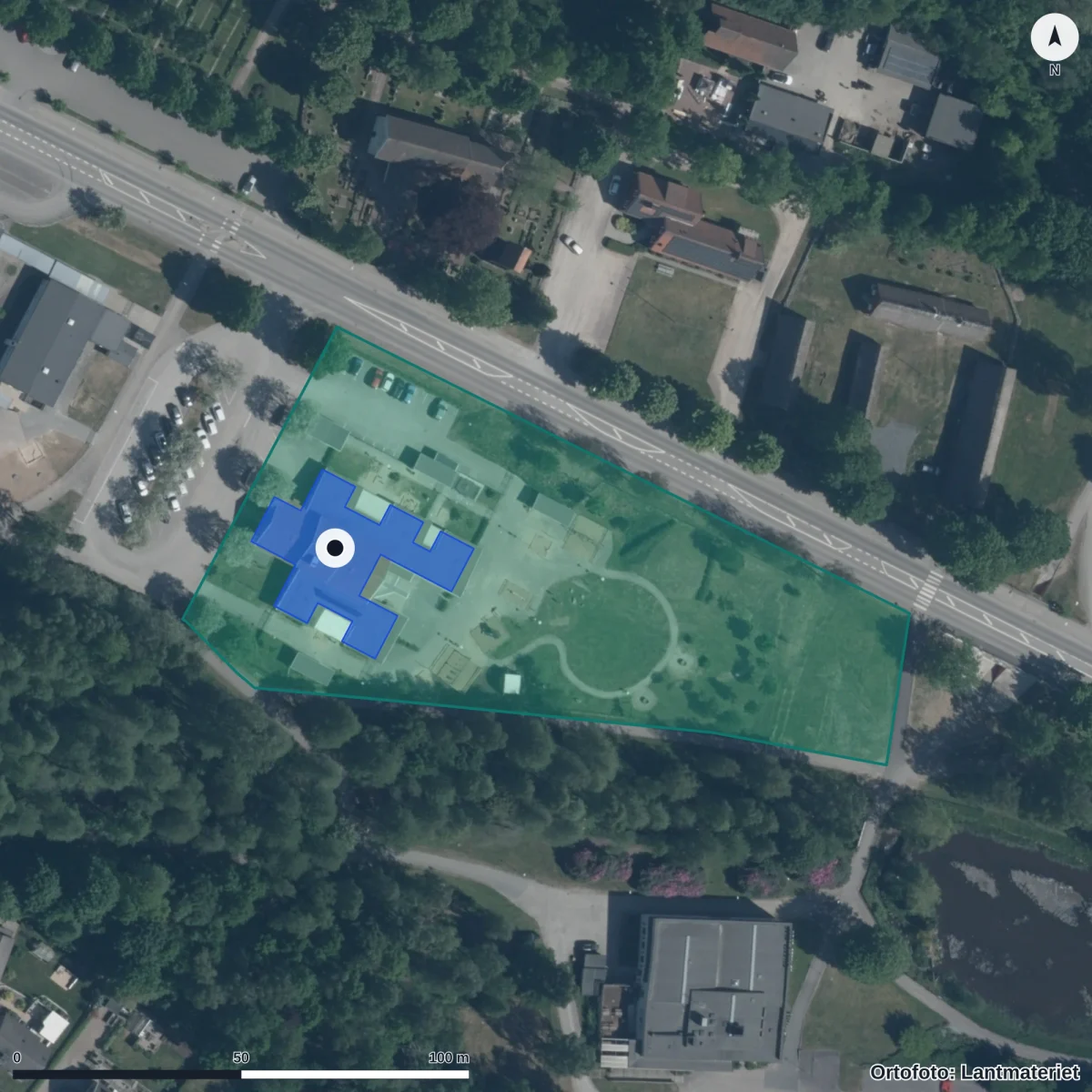 Flygbild över Solparken, ortofoto från Lantmäteriet