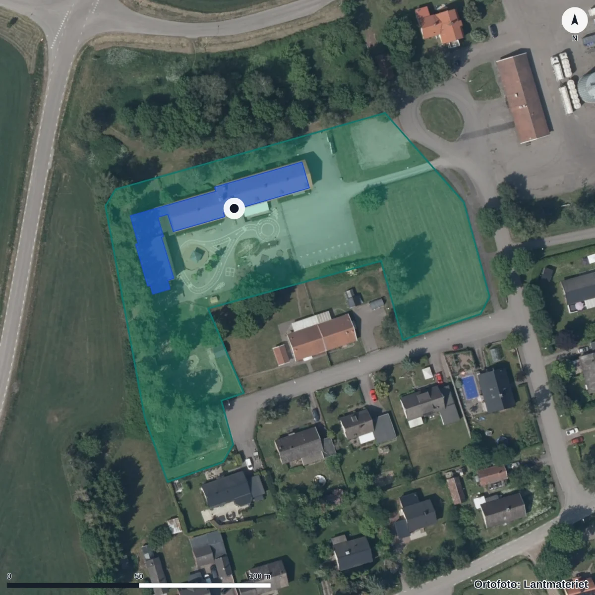 Flygbild över Maråsvägen 15, ortofoto från Lantmäteriet