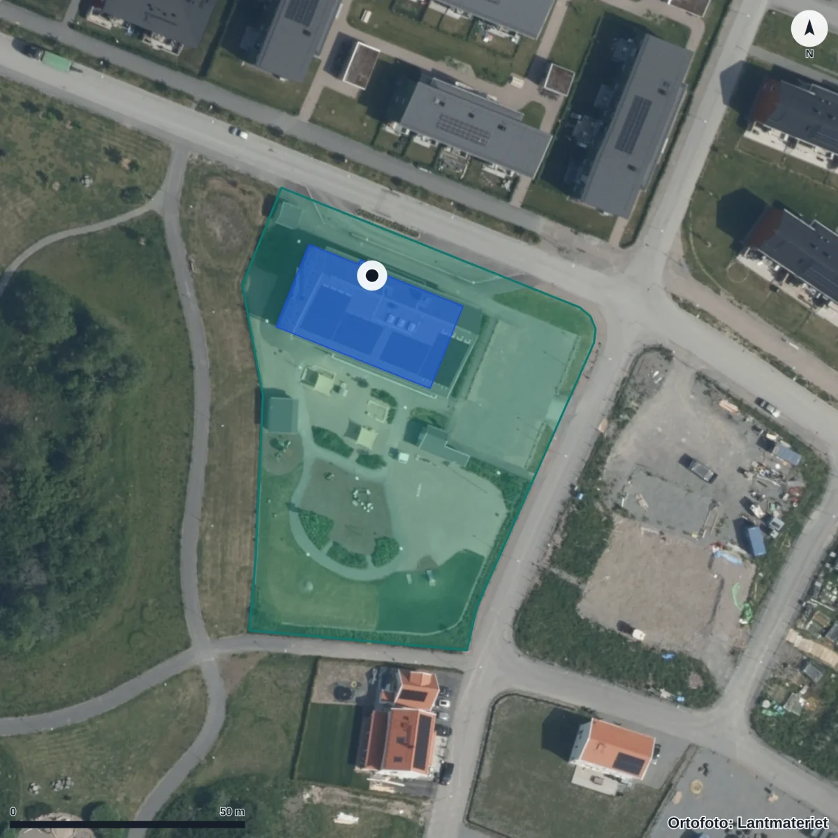 Flygbild över Jensen Förskola Gunsta, ortofoto från Lantmäteriet