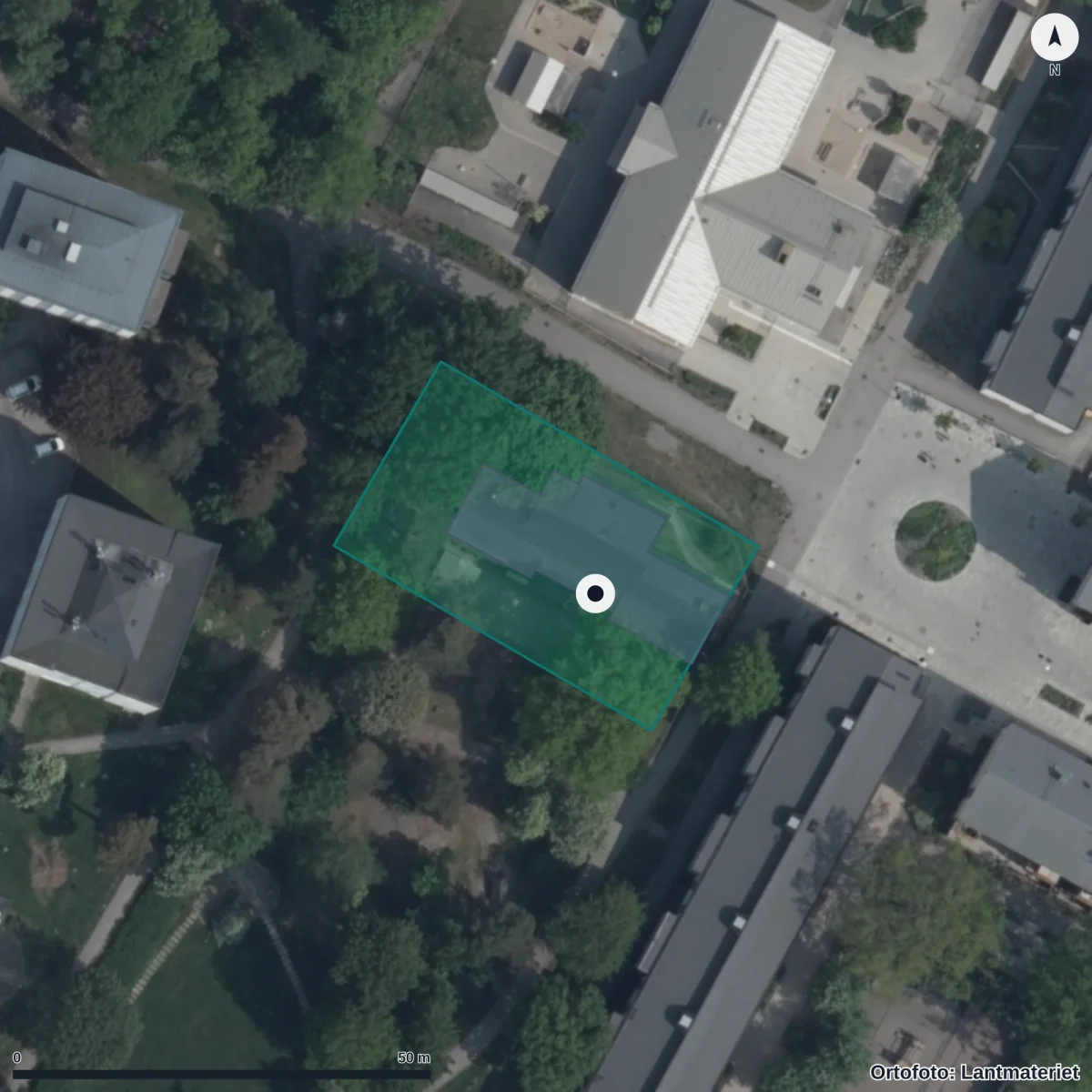 Flygbild över Förskolan Sunnangård, ortofoto från Lantmäteriet
