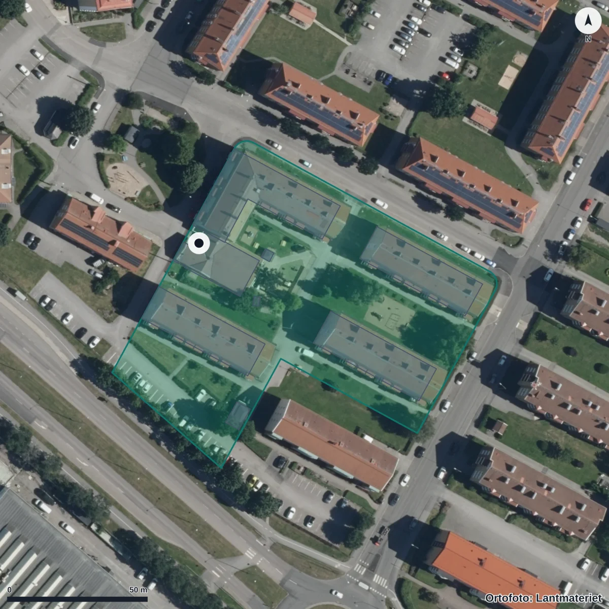 Flygbild över Hyacintens Förskola, ortofoto från Lantmäteriet