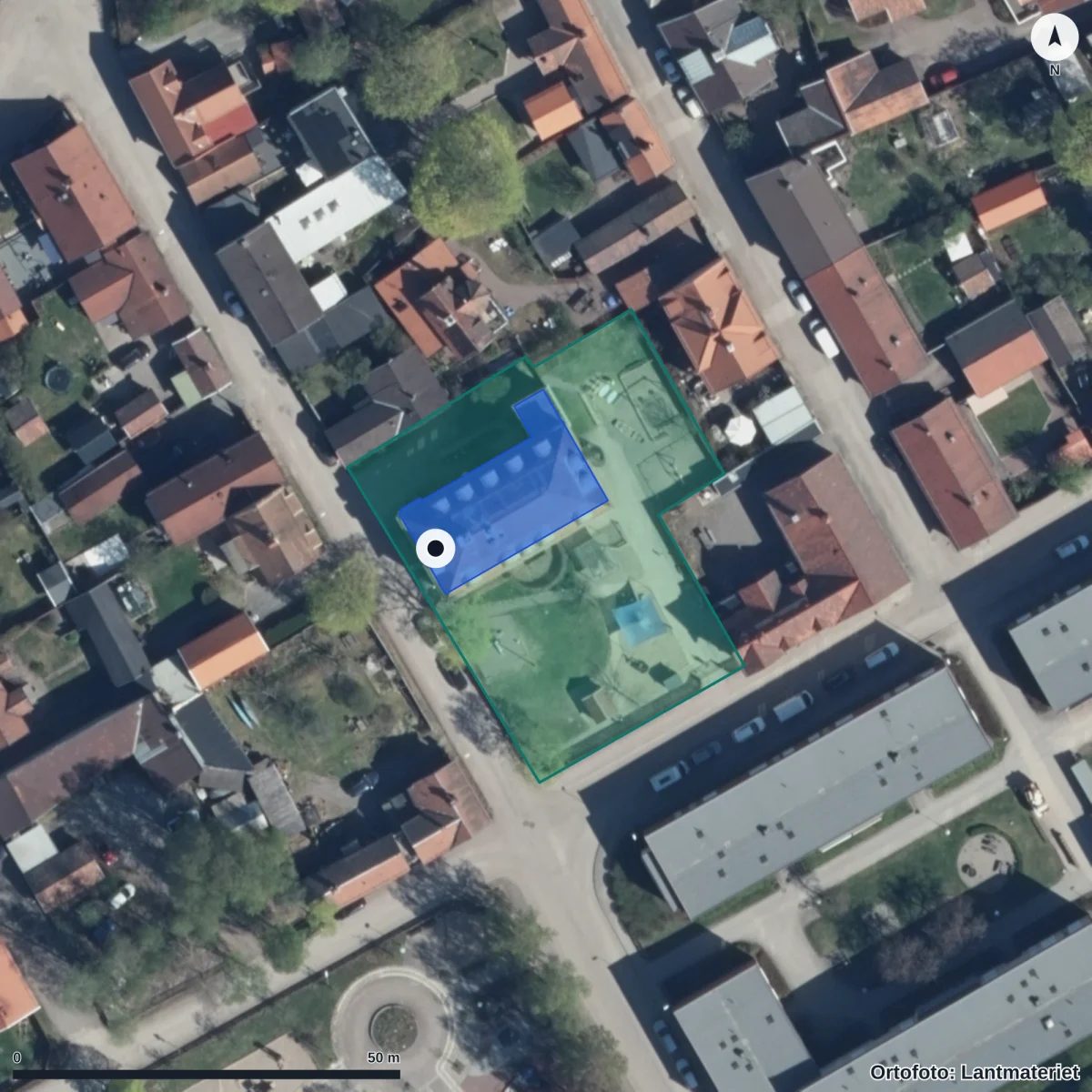 Flygbild över Förskolan Härden, ortofoto från Lantmäteriet