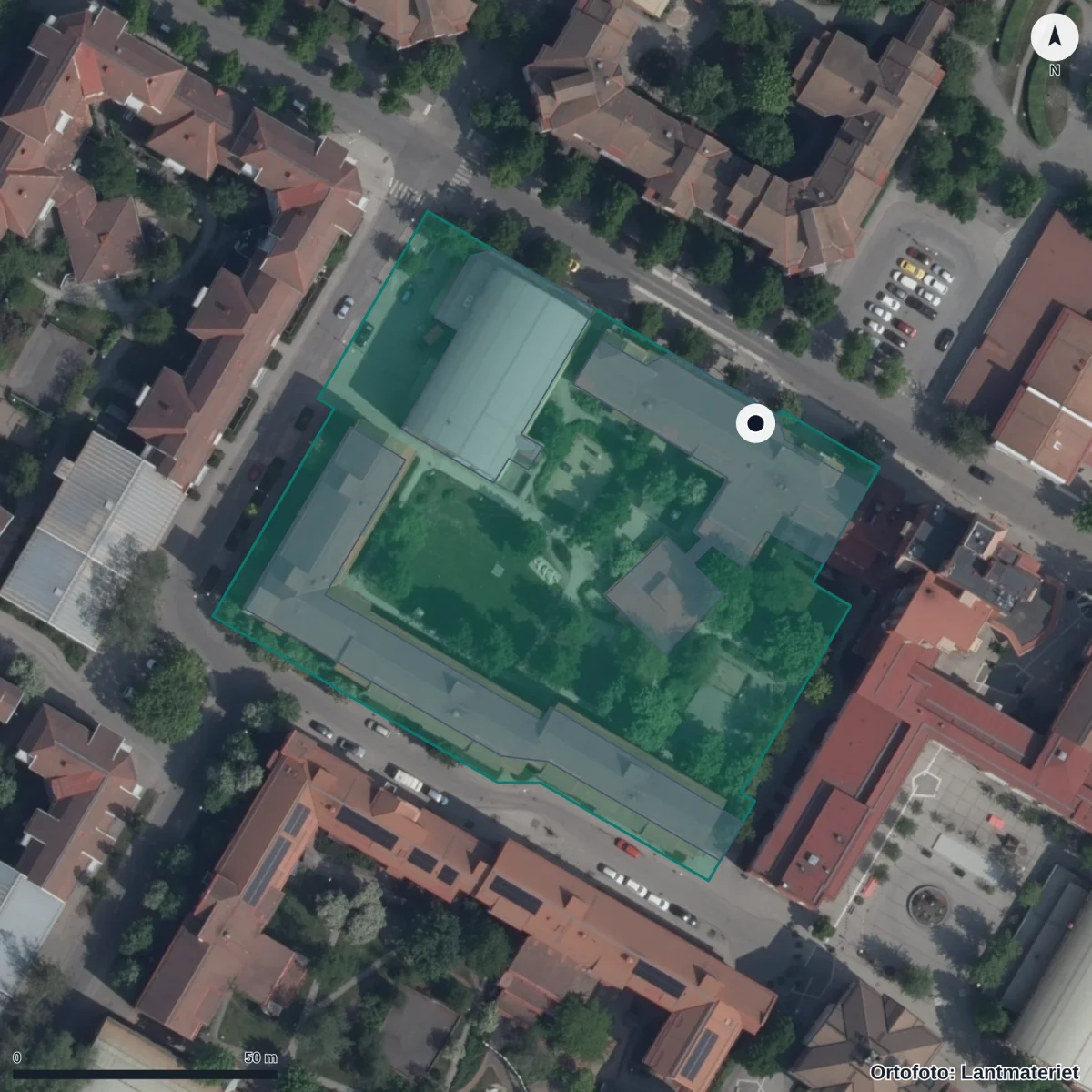 Flygbild över Tellusbarn Akvarellen, ortofoto från Lantmäteriet