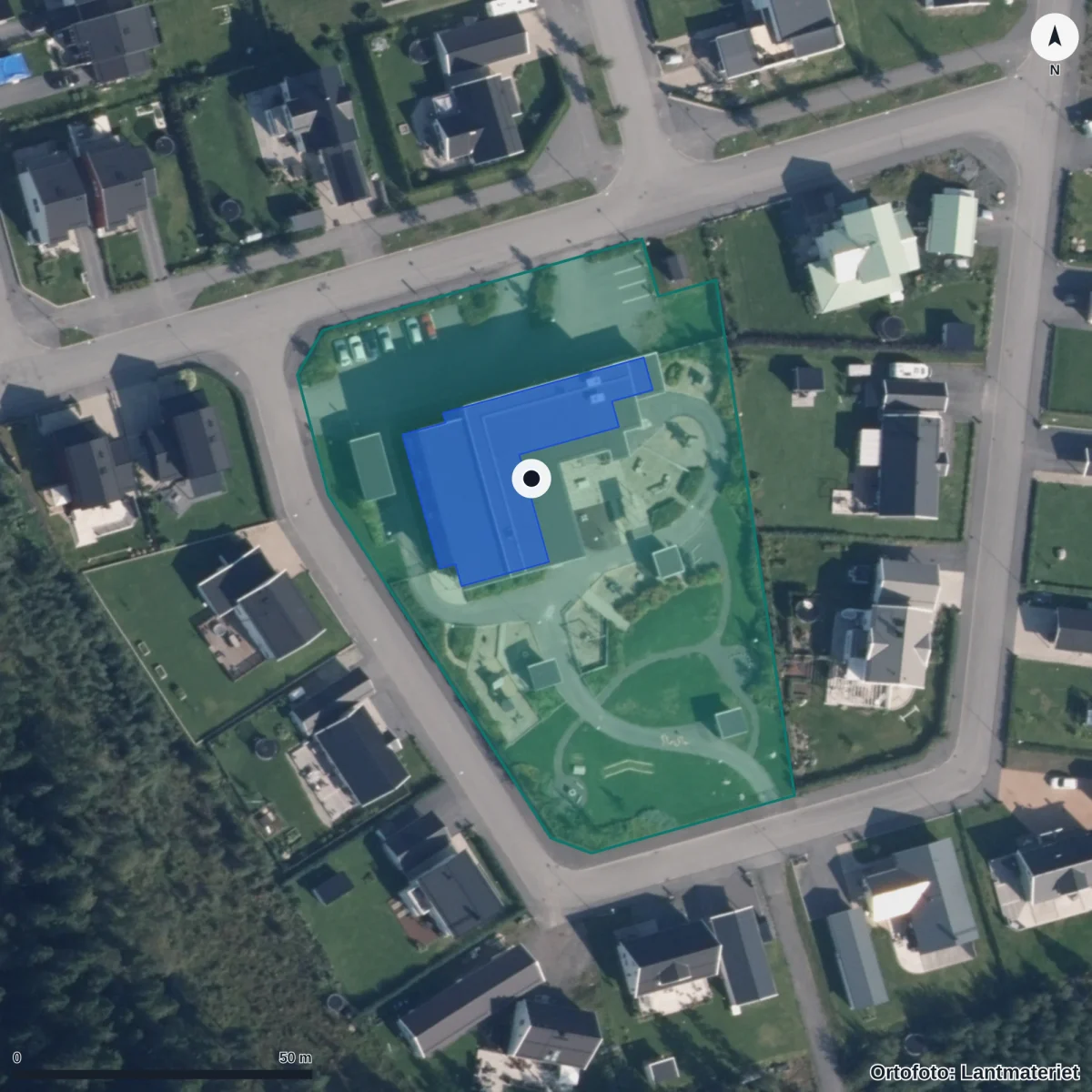Flygbild över Förskolan Teleskopet, ortofoto från Lantmäteriet