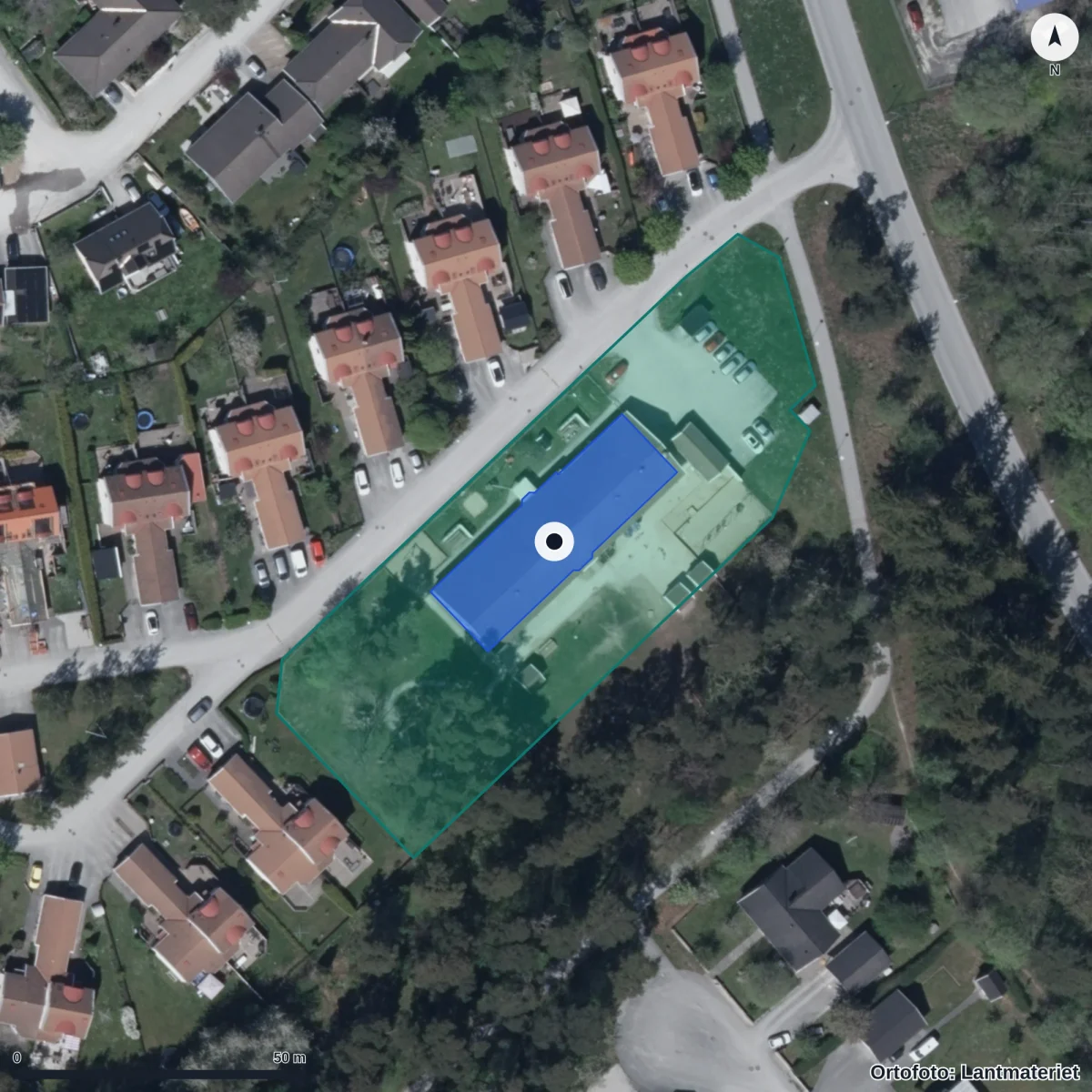 Flygbild över Glasmästaren Förskola, ortofoto från Lantmäteriet