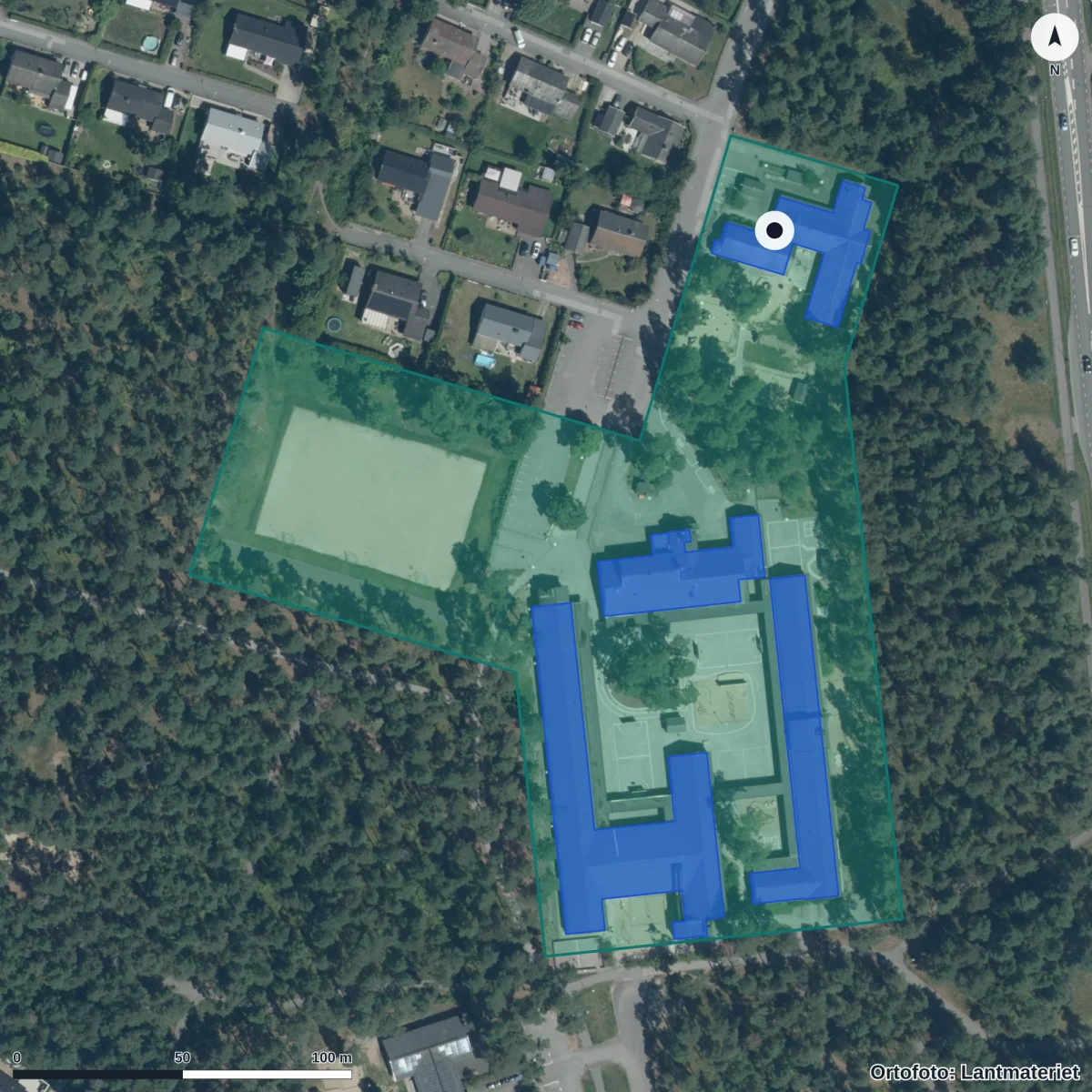 Flygbild över Villa Förskola, ortofoto från Lantmäteriet