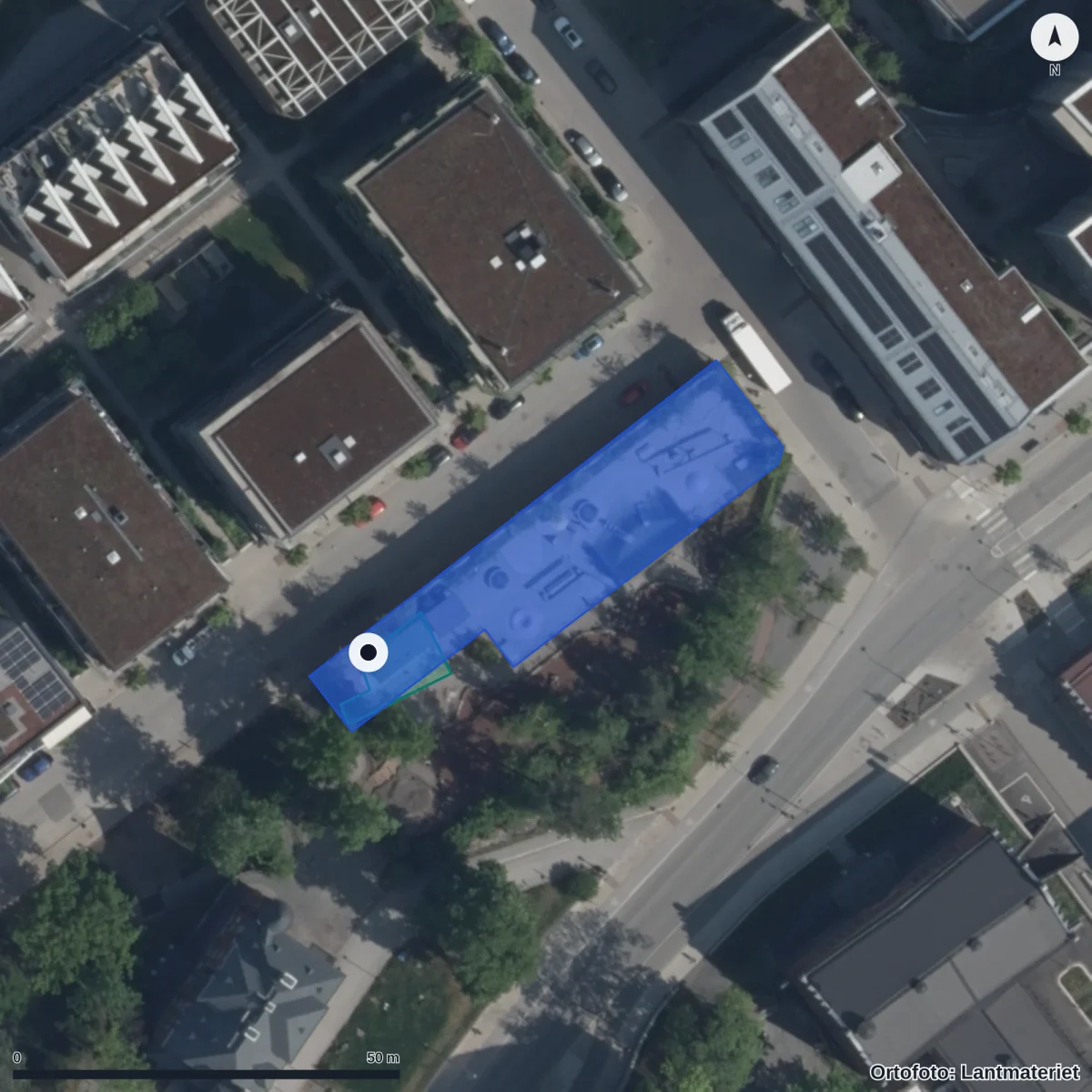 Flygbild över Förskolan Ferdinand, ortofoto från Lantmäteriet