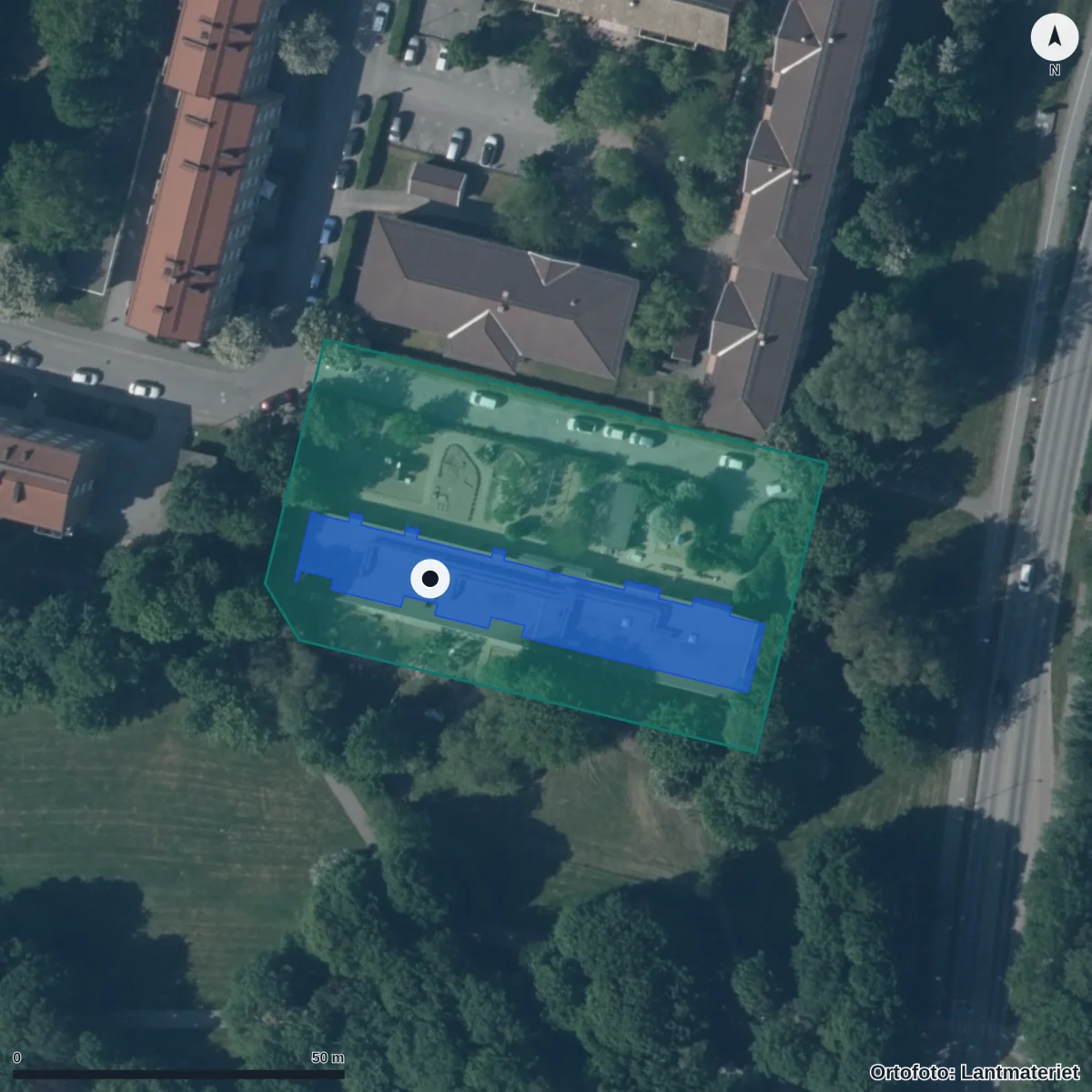 Flygbild över Kobjers Förskola, ortofoto från Lantmäteriet