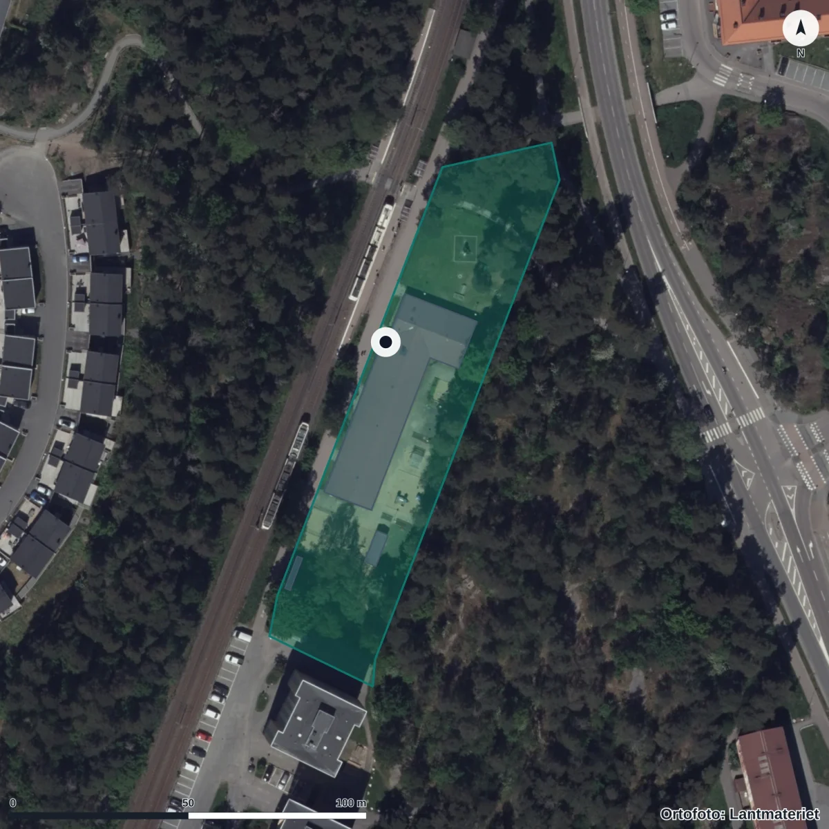 Flygbild över Höstvädersgatan 73 Förskola, ortofoto från Lantmäteriet