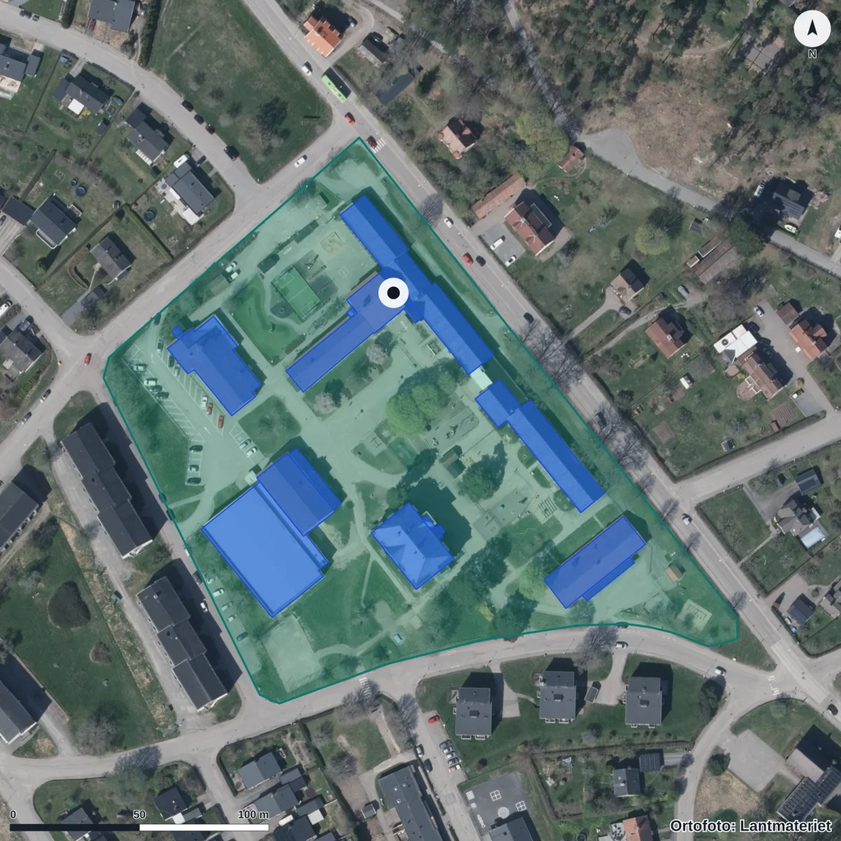 Flygbild över Förskolan Knekten, ortofoto från Lantmäteriet