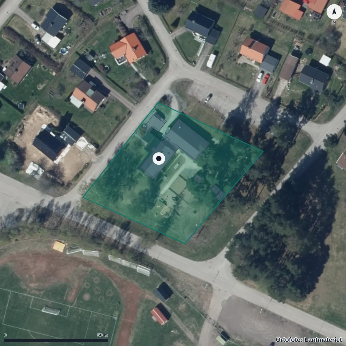 Flygbild över Tunets Förskola, ortofoto från Lantmäteriet