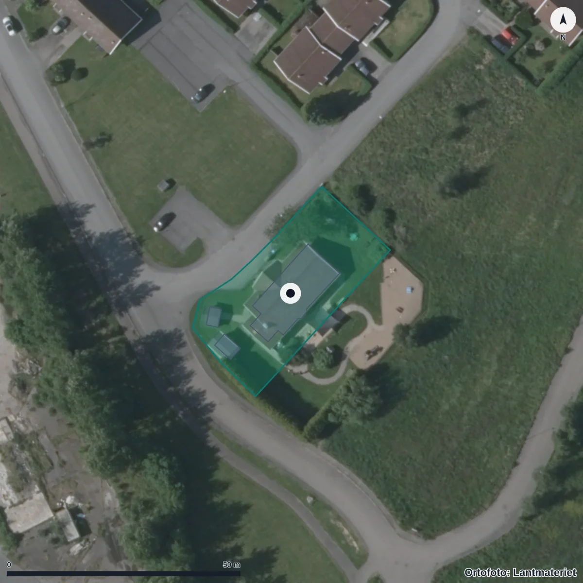 Flygbild över Morups Förskola, ortofoto från Lantmäteriet