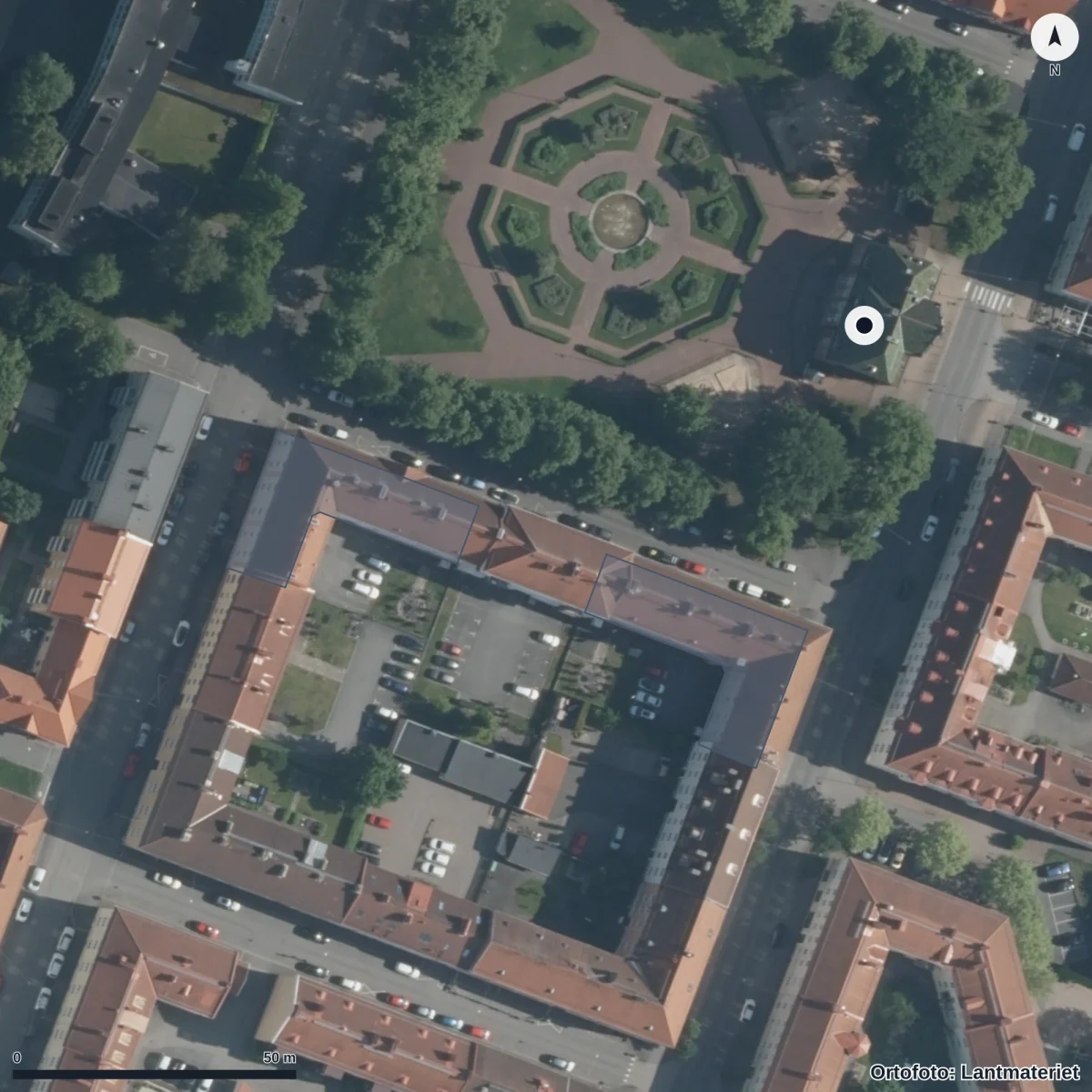 Flygbild över Idas Förskola, ortofoto från Lantmäteriet