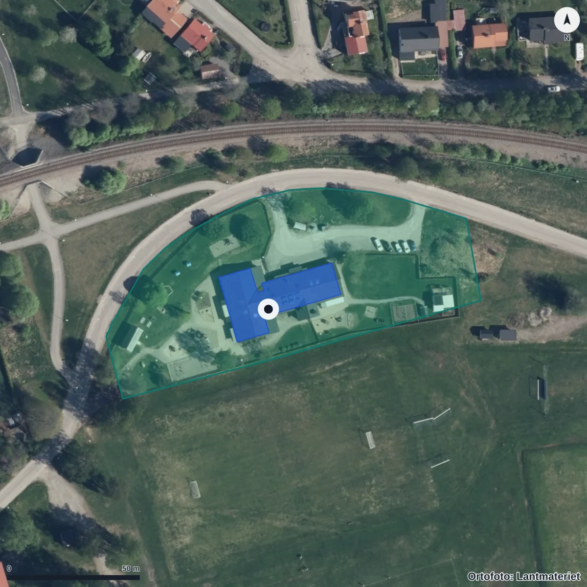 Flygbild över Stensvedens Förskola, ortofoto från Lantmäteriet