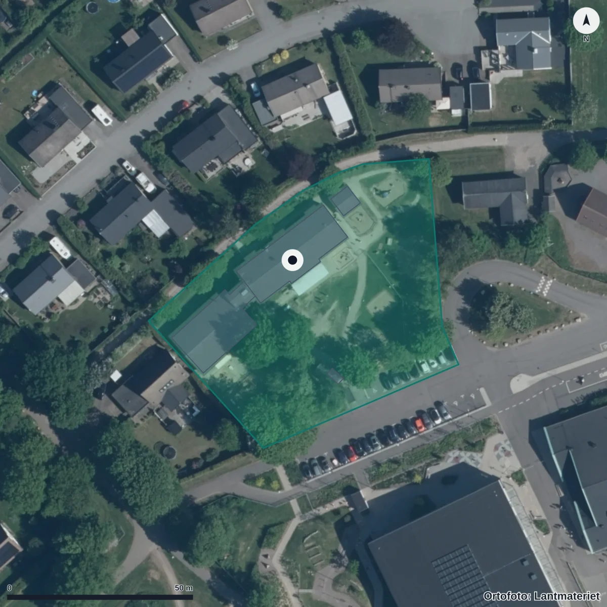 Flygbild över Tofta Förskola, ortofoto från Lantmäteriet