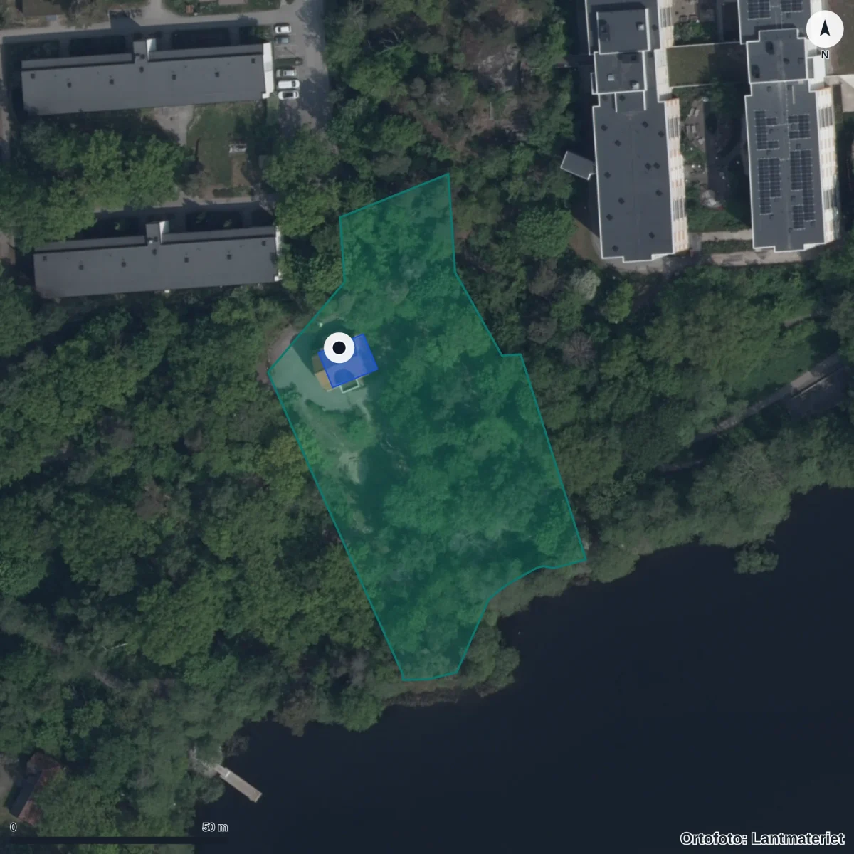 Flygbild över Förskolan Martingården Solbacka, ortofoto från Lantmäteriet